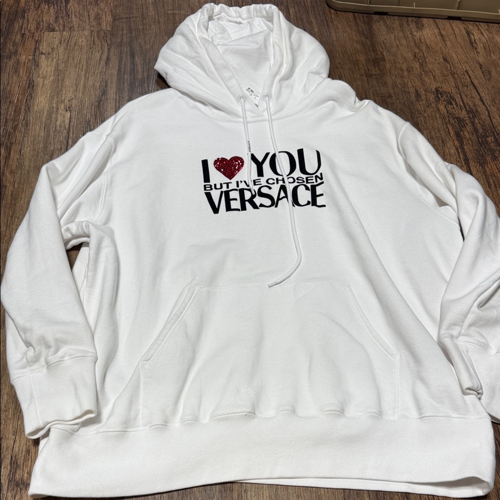 Versace White Hoodie with Black and Red Design